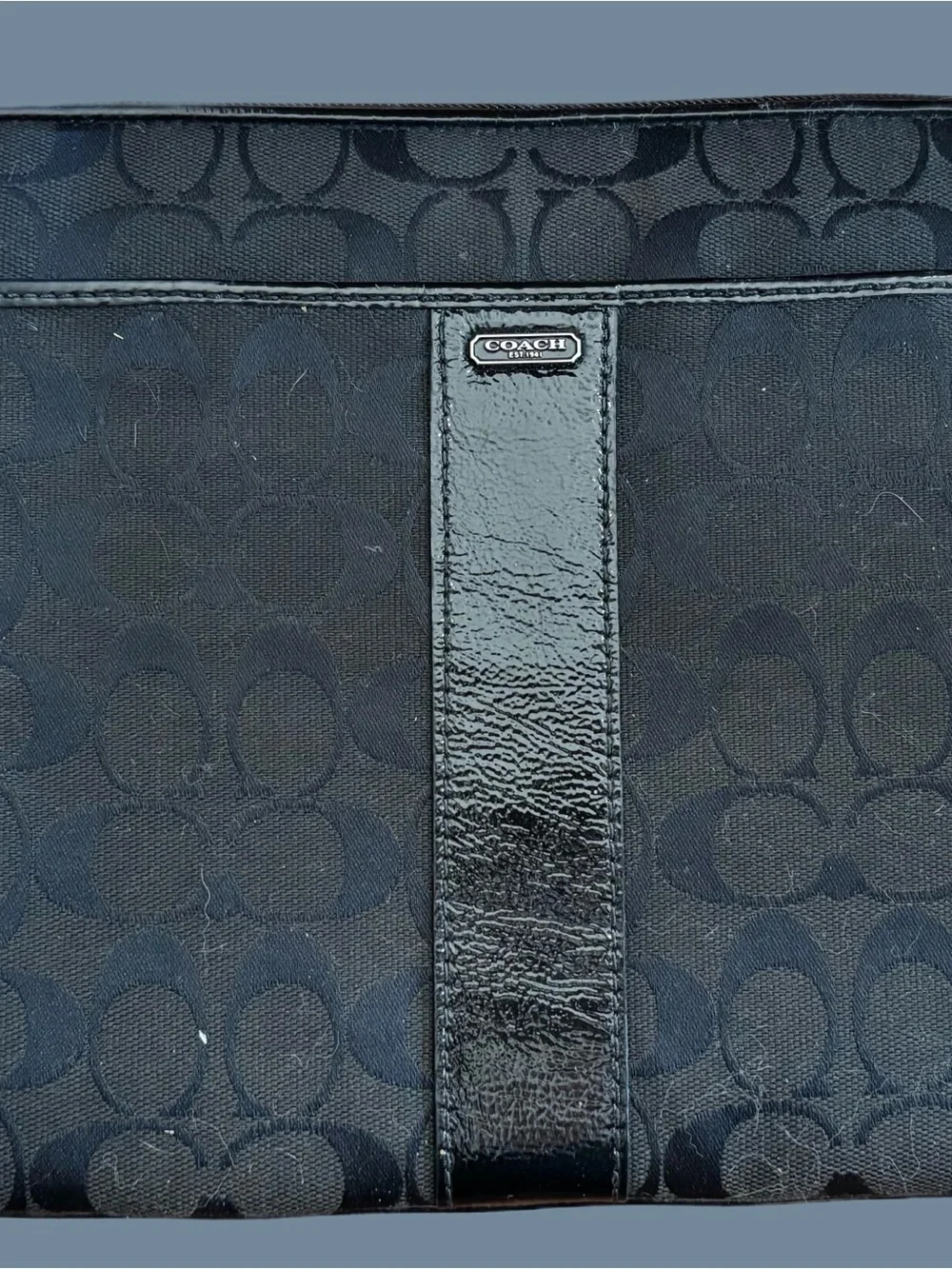 Coach Black Signature Canvas Travel Tote with Patent Trim
